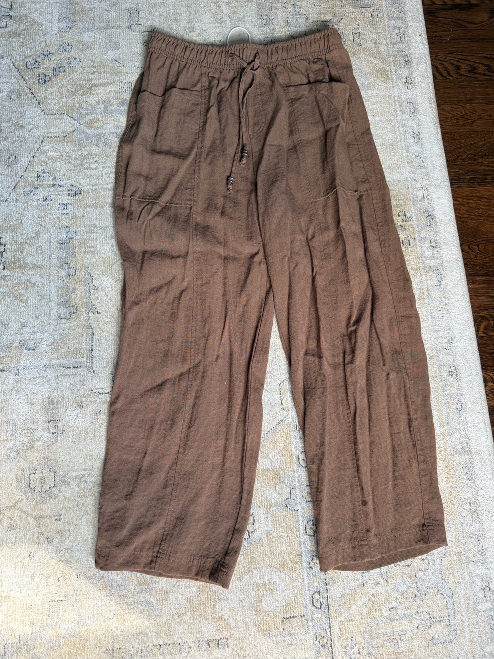 Zara Brown Cropped Drawstring Wide-Leg Pants